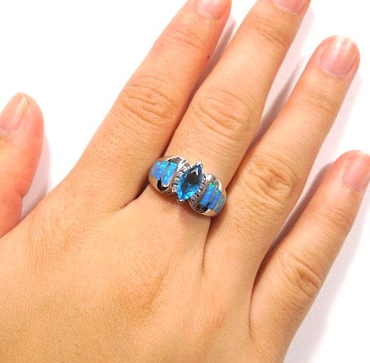 Marquise Blautopas & Blaufeueropal Inlay Echt 925 Sterling Silber Ring Größen 6-9. Kostenloser Versand in Usa von 925usa