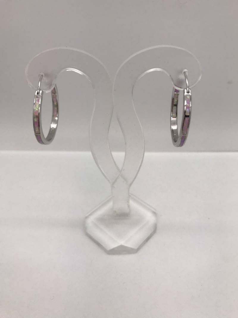 Massive 925 Sterling Silber Endlose Ohrringe Mit Pink Fire Opal Inlay 1'' Breit 27mm von 925usa