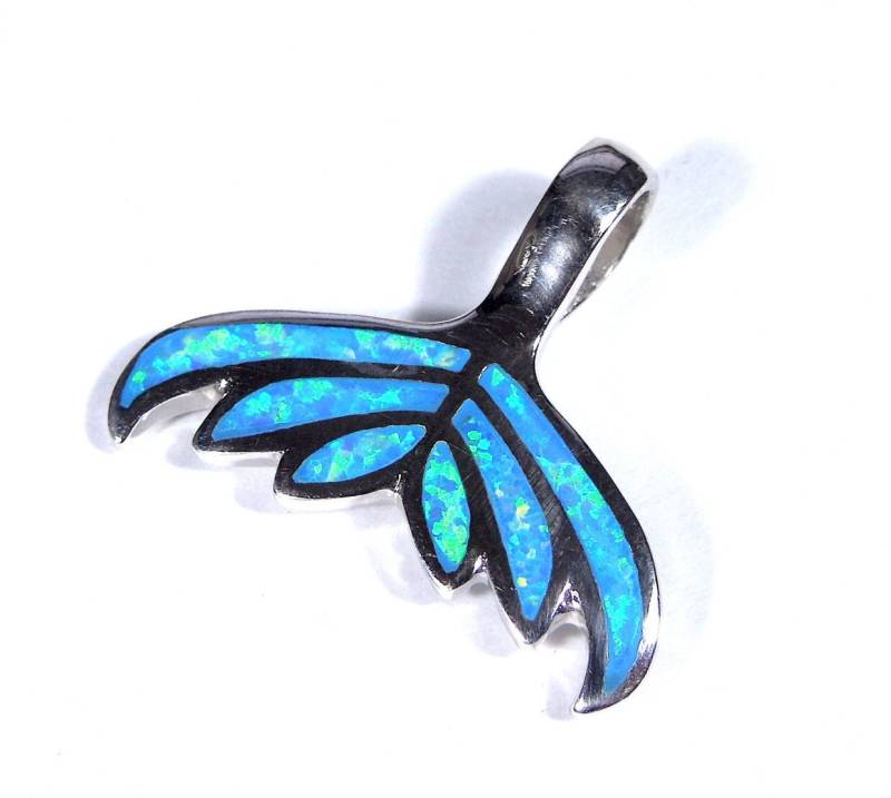 Qualität Blue Feueropal Inlay Solid 925 Sterling Silber Whale Tail Anhänger Für Halskette von 925usa