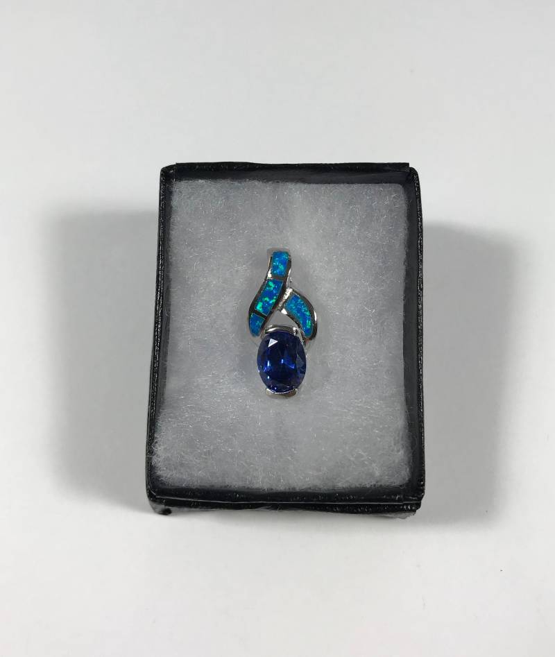 Tansanit & Blau Feueropal Inlay Solid 925 Sterling Silber Anhänger Für Halskette von 925usa