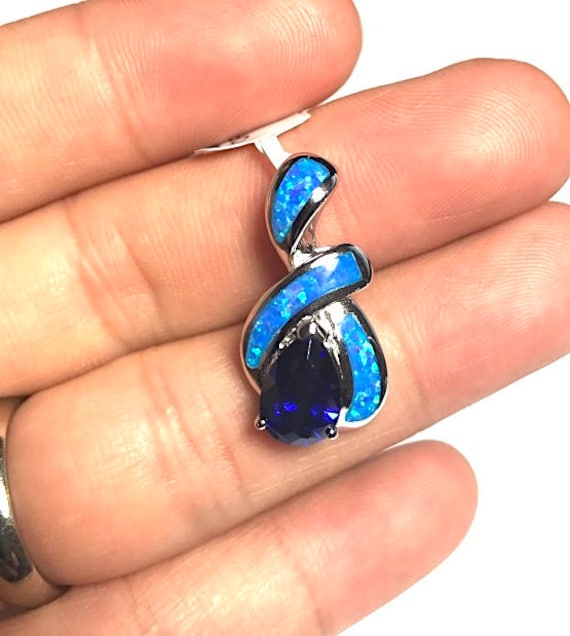 Tansanit & Blau Feueropal Inlay Solid 925 Sterling Silber Anhänger Für Halskette. Kostenloser Versand in Usa von 925usa