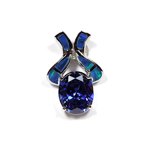 Tansanit & Blauer Opal Inlay 925 Sterling Silber Anhänger Halskette. Kostenlose 18 "' Silberkette von 925usa
