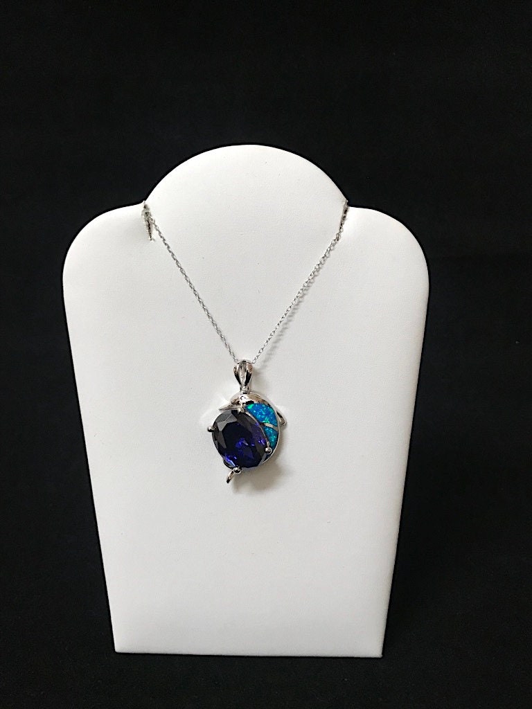 Tansanit & Blue Fire Opal 925 Silber Delphin Halskette 18''. Kostenloser Versand in Usa von 925usa