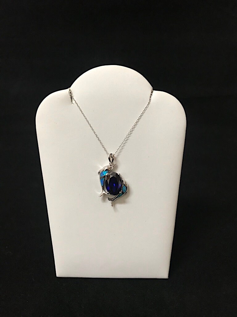 Tansanit & Blue Fire Opal 925 Silber Delphin Halskette 18''. Kostenloser Versand in Usa von 925usa