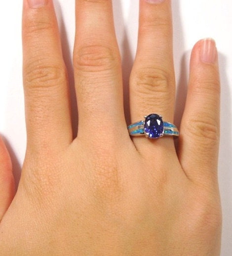Tansanit & Blue Fire Opal 925 Sterling Silber Ehering Größe 6, 7, 8, 9. Kostenloser Versand in Usa von 925usa