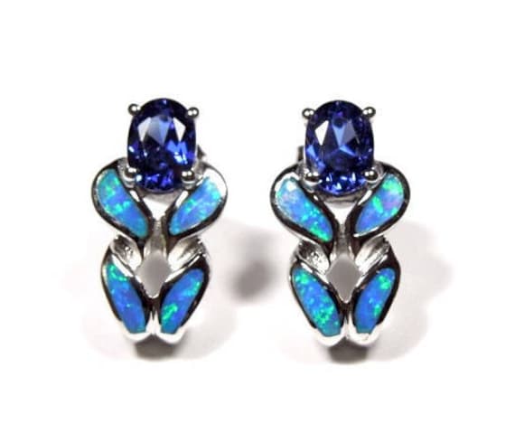 Tansanit & Blue Fire Opal Inlay Echte 925 Sterling Silber Ohrstecker Ohrringe von 925usa