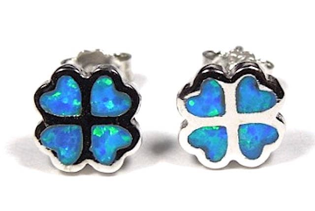 Vierblättrige Kleeblatt Ohrstecker Mit Blauem Feueropal Inlay 925 Sterling Silber von 925usa