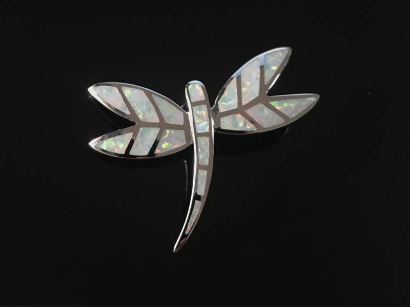 Weiße Feueropal Inlay 925 Sterling Silber Libelle Anhänger Halskette - Freies Schiff in Usa von 925usa