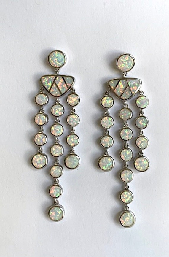 Weißer Feueropal Inlay 925 Sterling Silber Chandelier Ohrringe 3 "' Lang. Kostenloser Versand in Den Usa von 925usa