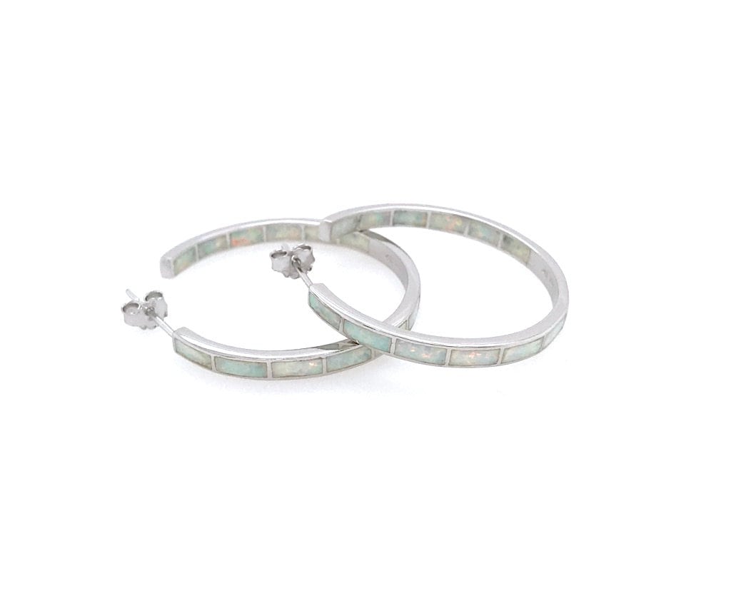 Weißer Feueropal Inlay Creolen Ohrringe 1-1/4'' Breit 31 Mm, 925 Sterling Silber von 925usa