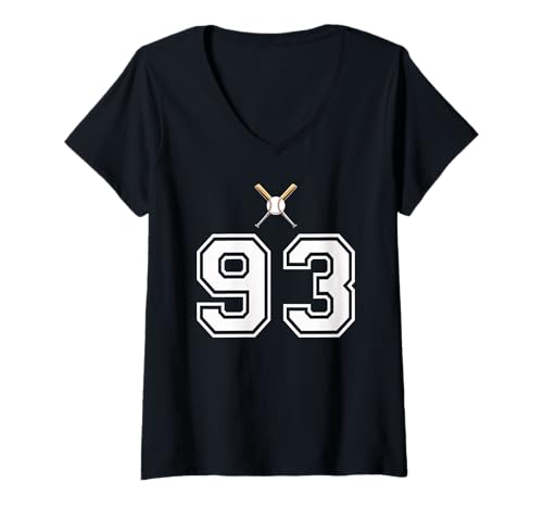 Damen 93 Nummer Baseball Style Vintage Weiß T-Shirt mit V-Ausschnitt Damen 93 Nummer Baseball Style Vintage Weiß T-Shirt mit V-Ausschnitt von 93 Nummer Baseball Style Weiß