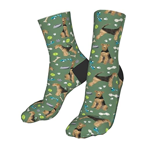 Sportsocken Airedale Terrier Spielzeug Hunderasse Med Green Socken Herren Verstärkte Herrensocken Premium Socken Für Damen Fußball Laufen von 931