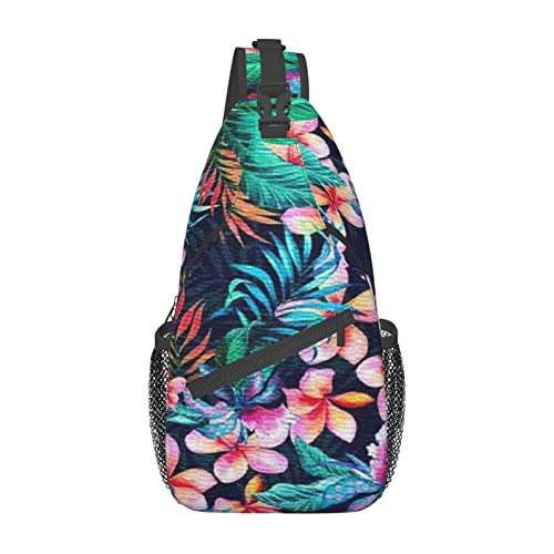 Brusttasche Damen Schöne Helle Farbe Tropische Blätter Und Blumen Anti-Diebstahl Sporttasche Tragbare,Multipurpose Crossbody Bag Für Sportlich Outdoorsport Laufen von 934