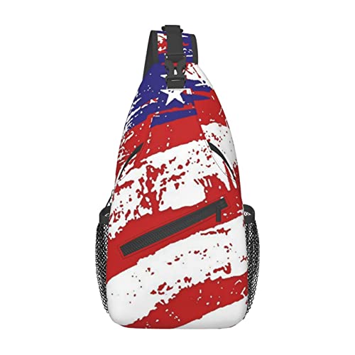 Brusttasche Herren Weiße Blaue Rote Amerikanische Usa-Flagge Stylisch Sporttasche Polyester,Anti-Diebstahl Taktisch Brusttasche Für Outdoorsport Reisen Einkaufen von 934