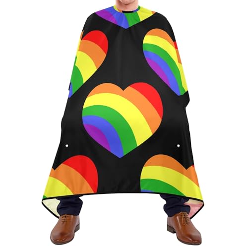 Friseur Umhang Nahtlose Regenbogenherzen Auf Schwarzer Dunkelheit Friseure Kleid Polyester Haarschnitt Cape Professionelle Haarschneiden Cape Für Kinder Frauen Salon von 934