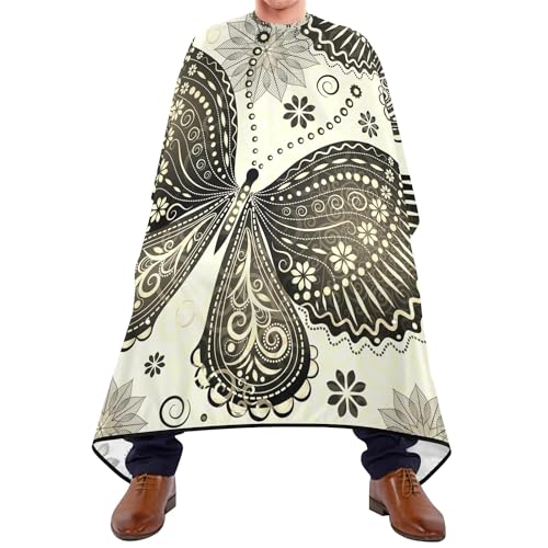 Friseur Umhang Retro Vintage Schmetterlinge Und Blumen Auf Weiß Schneideumhang Mode Haircut Cape Antistatisch Barber Cape Für Haarschnitt Frauen Haarschneiden von 934