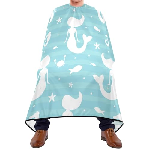 Friseure Kleid Weiße Silhouetten Von Mädchen Mit Mer-Maid Tail Starfish Auf Teal Friseurumhang Antistatisch Haircut Cape Wasserdicht Haarschneidkleid Für Haarstyling Erwachsene Kinder von 934