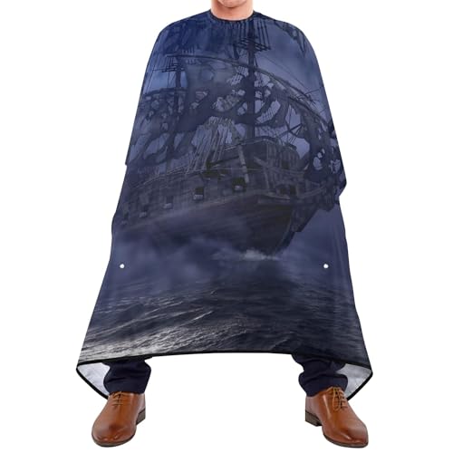 Friseurumhang Blue Sailing Pirate Ghost Ship Auf Hoher See In Einer Mondscheinnacht Friseure Kleid Universal Friseur Schürze Polyester Haarschneiden Cape Für Salon Kinder Haarschneiden von 934