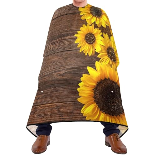 Haarschneide Umhang Herbstgelbe Sonnenblumen Auf Vintage-Holzbrettern Friseurumhang Professionelle Haarschneidkleid Polyester Schürze Für Haarschnitt Haarschneiden Kinder von 934