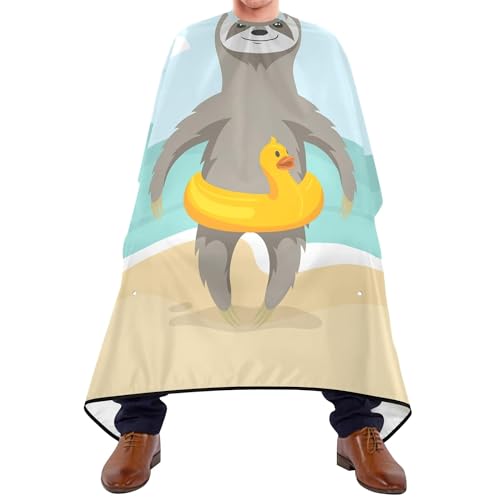 Haarschneidemantel Happy Cute S-Loth Am Ocean Beach Mit Yellow Duck Inflatable Circle Friseure Kleid Professionelle Haarschnitt Cape Wasserdicht Salon Cape Für Haarstyling Haarschnitt Kinder von 934