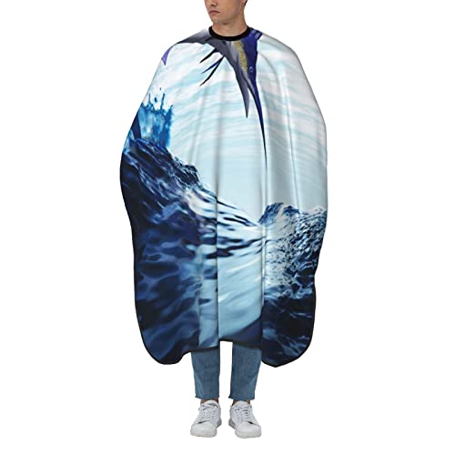 Haarschneideumhang Blue Marlin Fish Bursts Wave Friseure Kleid Wasserdicht Schürze Universal Friseur Schürze Für Haarschnitt Frauen Erwachsene von 934