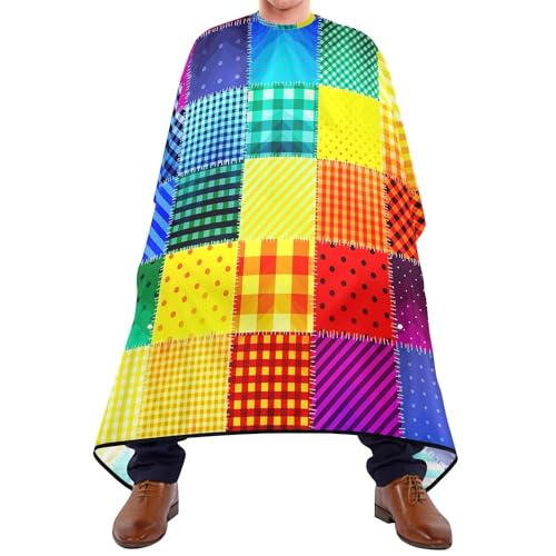 Haarschneideumhang Patchwork Aus Stoff Rainbow Color Checker Plaid Grids Friseurumhang Professionelle Haarschneiden Cape Antistatisch Haarschneideschürze Für Kinder Haarschneiden Salon von 934