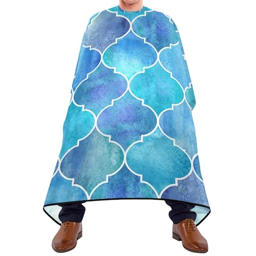 Haarschneideumhang Vintage Blaue Aquamarine Aquamarine Marokkanische Fliesen Geometrische Formen Friseure Kleid Wasserdicht Salon Cape Polyester Barber Cape Für Haarstyling Frauen Haarschnitt von 934