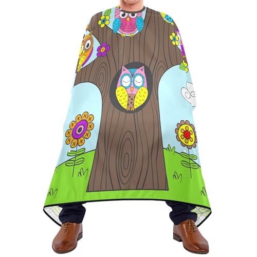 Schneideumhang Bunte Ethnische Stammes-Eulen Auf Den Baumasten Mit Turuoise-Himmel Salon Umhang Original Haarschneiden Cape Polyester Schürze Für Salon Kinder Erwachsene von 934