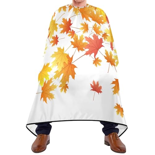 Schneideumhang Nahtloser Herbst Orange Fallende Ahornblätter Auf Weiß Friseure Kleid Polyester Haarschneiden Cape Wasserdicht Haar Schneideumhang Für Kinder Haarschnitt Frauen von 934