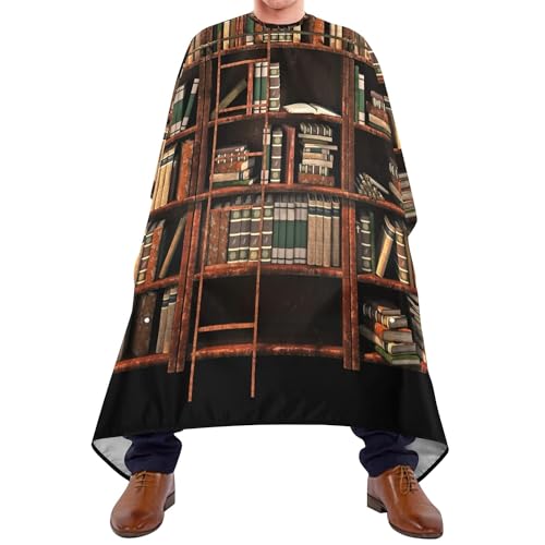 Schneideumhang Vintage Old Brown 3D Rendering Bibliothek Alte Bücher In Den Regalen Retro Haarschneide Umhang Antistatisch Haarschneiden Cape Professionelle Haarschnitt Cape Für Erwachsene Salon von 934