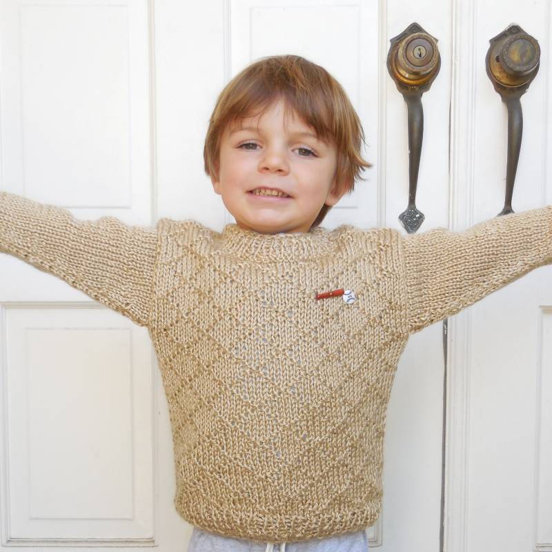 Handgemachter Jungen Pullover in Beige Mit Rauten Muster - Kleinkind Baseballschläger Und Ball 3.5 4 Jahre von 949creations