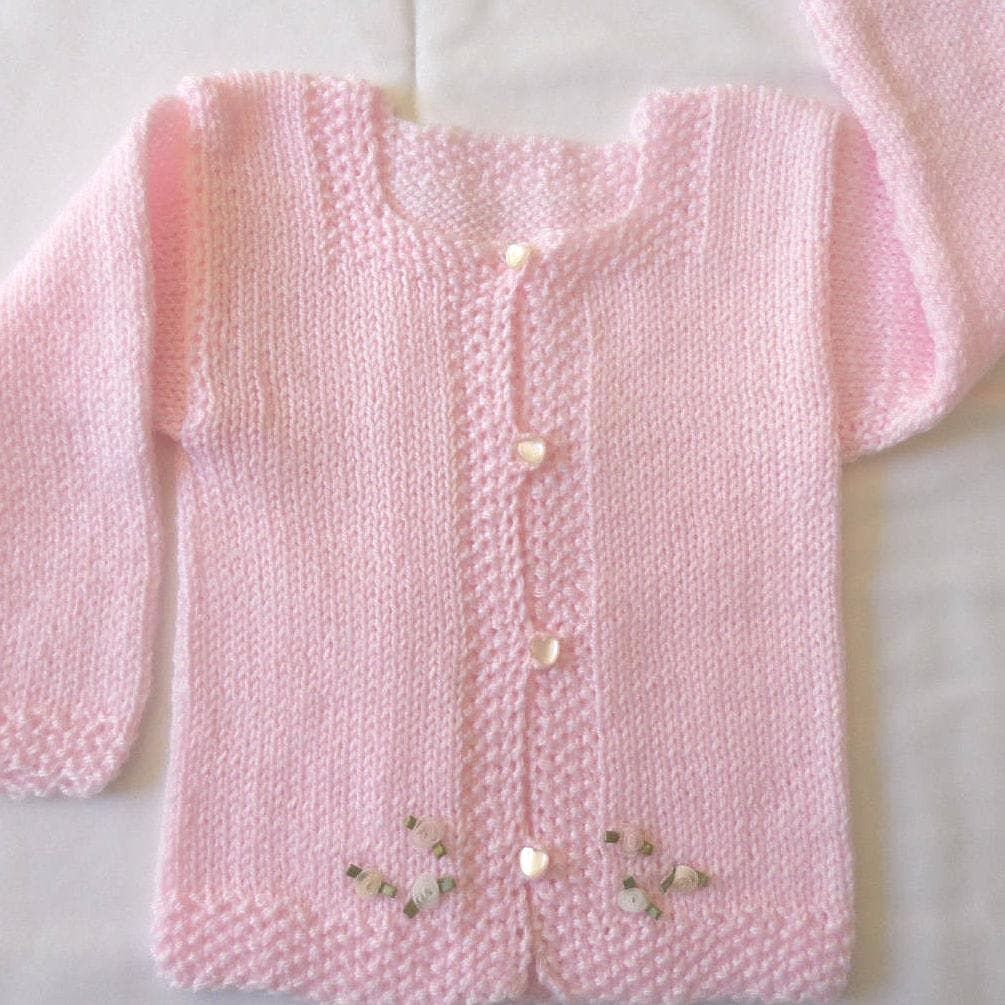 Handgestrickte Baby Mädchen Strickjacke Pullover in Rosa Mit Rosen Von 12 - 18 M von 949creations