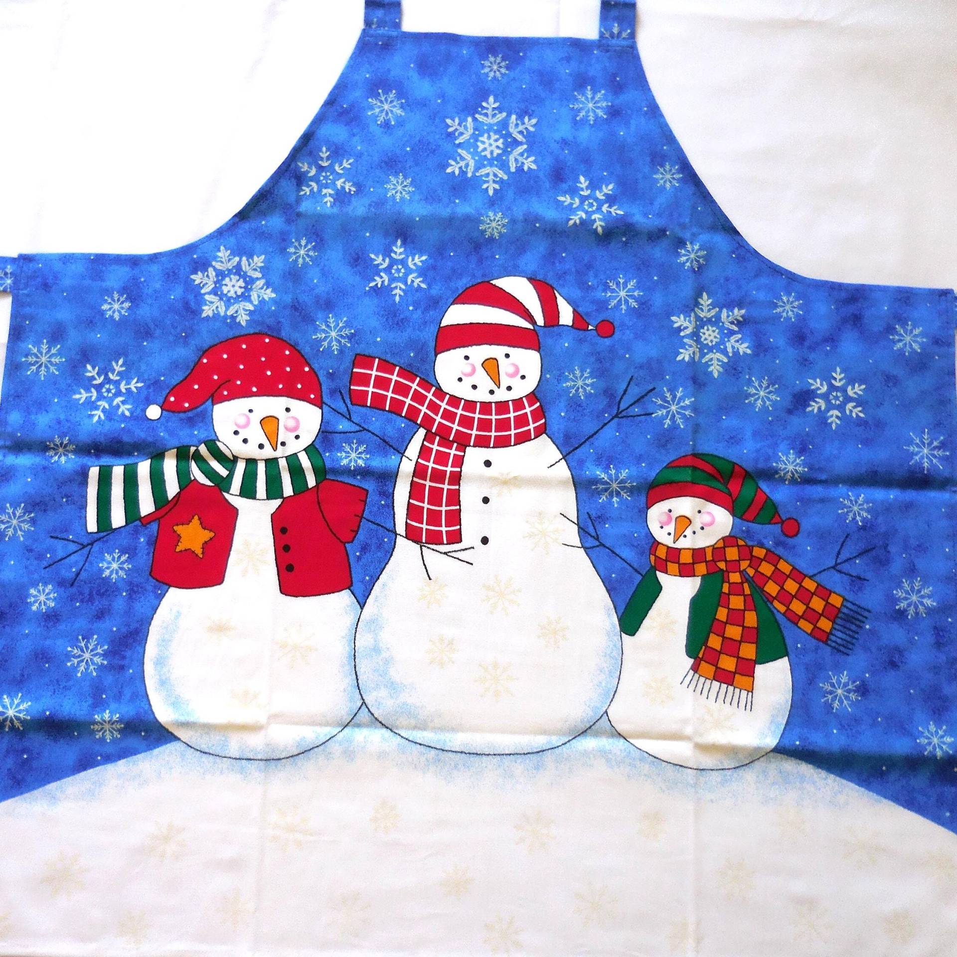 Koch Weihnachtsschürze Mit Schneemännern - Weihnachtskochschürze Drei Und Schneeflocken Blaue Schürze von 949creations