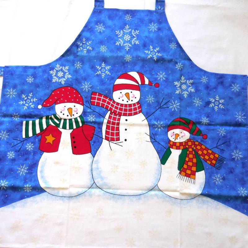 Koch Weihnachtsschürze Mit Schneemännern - Weihnachtskochschürze Drei Und Schneeflocken Blaue Schürze von 949creations
