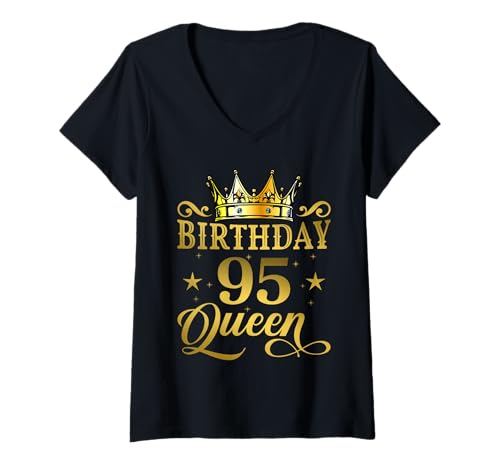 Damen 95 Birthday Queen Geburtstag Frau T-Shirt mit V-Ausschnitt Damen 95 Birthday Queen Geburtstag Frau T-Shirt mit V-Ausschnitt von 95 Birthday Queen Geburtstag Frau MD Design