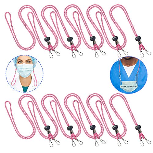 10 Stück Maskenkette, längenverstellbar – Maskenkette Masken Ohrbügel Haken, Maskenband Lanyard Umhängeband, Maskenhalterung, Lanyard, Halterung für Maske, Halsband (Rosa) von 95