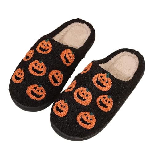 95sCloud-1 Halloween Hausschuhe Damen Herren Winter, Plüsch Pantoffeln, Warme Slippers, Kuschel rutschfeste Plüschhausschuhe für Indoor Outdoor, Hauspantoffeln für Weihnachten (Black, 37) von 95sCloud-1