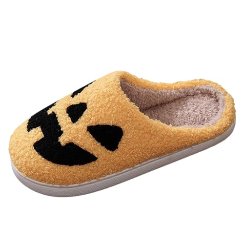 95sCloud-1 Halloween Hausschuhe Damen Herren Winter, Plüsch Pantoffeln Frauen, Warme Slippers, Kuschelig rutschfeste Plüschhausschuhe für Indoor Outdoor, Hauspantoffeln für Weihnachten (Yellow, 45) von 95sCloud-1