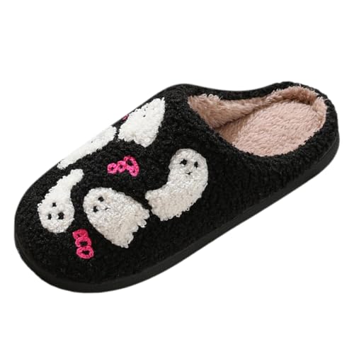 95sCloud-1 Halloween Hausschuhe Damen Herren Winter, Plüsch Pantoffeln Schuhe für Indoor Outdoor, Flauschige Kuschel Rutschfeste Slippers Hauspantoffeln Hauspantoffeln für Weihnachten (Black, 43) von 95sCloud-1