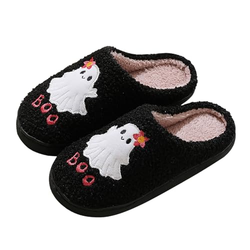 95sCloud-1 Halloween Hausschuhe Damen Herren Winter, Slippers, Plüsch Pantoffeln Halloween Schuhe Flauschige Kuschel Slippers Plüschhausschuh Hauspantoffeln Slippers für Weihnachten (Black, 39) von 95sCloud-1