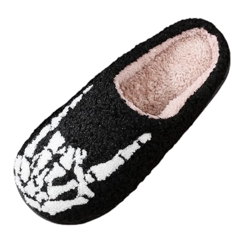 Hausschuhe Damen Herren Winter, Kuschel Plüsch Hausschuhe, Pantoffeln Frauen, Warme Flauschige Hauspantoffeln für Halloween Weihnachten, Rutschfest Gefüttert Slippers Indoor Outdoor (Black, 45) von 95sCloud-1