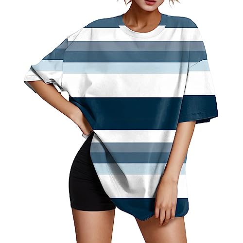 Oberteile Freizeit T-Shirt Tuniken Tops frauen sommer casual lose rundhals plus größe kurzarm gestreiften top t shirt Casual Basic Tank Top Weste Oberteile (C-Sky Blue, XXL) von 95sCloud-1