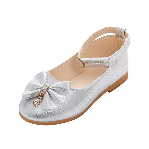 95sCloud Baby Mädchen Ballerinas Prinzessinnen Schuhe Klein Pailletten-PU-Leder Babyschuhe Geschlossene Ballerina mit Klettverschluss Niedlich Weiche Sohle Anti Rutsch Lauflernschuhe (Silber, 30) von 95sCloud