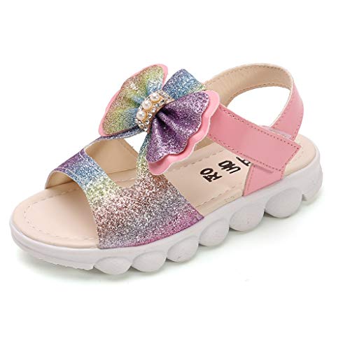 95sCloud Baby Mädchen Sandalen Shoes Prinzessin Perlen Kristall Glitzer Bowknot Sneakers Mode Blinkschuhe Low-Top Casual Outdoor Sneakers Laufschuhe Sportschuhe Hallenschuhe (Pink, 25) von 95sCloud