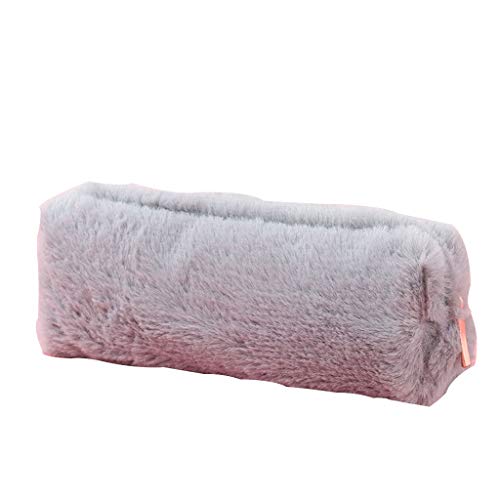 95sCloud Federmäppchen Plüsch Etui für Stifte Schlamppermäppchen Federtaschen Federmäppchen Klein Reißverschluss Federmäppchen Pencil Case Mäppchen für Schule Büro Kosmetik Make up 21x6X9cm (Grau) von 95sCloud