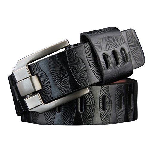 95sCloud Herren Leder Gürtel 100-135cm Herrengürtel Men PU-Ledergürtel Jean Business Metall Retro Jeansgürtel Vollrindleder 37mm Breite Herrengürtel Belt (Schwarz) von 95sCloud