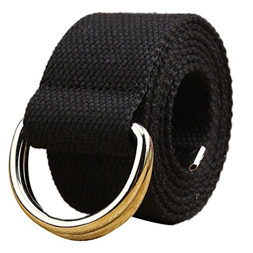 95sCloud Herren Men Damen Gürtel Stoffgürtel mit Doppel D-Ringe Schnalle Leinwand Canvas Gurtband Jeansgürtel Jean Pants Outdoor Stoffgürtel Belts 110CM (Black) von 95sCloud