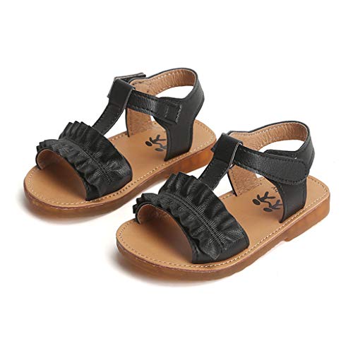 95sCloud Mädchen Babyschuhe T-Spangen Sandalen Sommer Sandale mit weichen Sterne Krippe Schuhe Baby Leder Lauflernschuhe Mädchen Kleinkind Princess Schuhe Krabbelschuhe 15M-6Y (Schwarz, 29) von 95sCloud