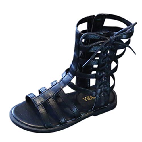 95sCloud Mädchen Gladiator Sandalen Sommerschuhe Riemchensandalen Knie Hohe Stiefel Girl Peep Toe Sandalen Frauen Freizeithose Strandschuhe Schnürschuhe Elegant Zehentrenner Schuhe (Schwarz, 22) von 95sCloud