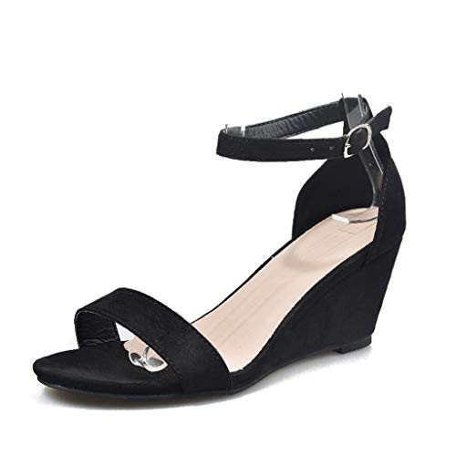 95sCloud Sandalen Damen Keilsandalen Casual Plateau Keilabsatz Knöchel Schnalle Zehentrenne Peep Toe Strandschuhe Sandaletten mit Knöchel Schnalle Ferien Sommer Römer Schuhe 7,5 cm (Schwarz, 43) von 95sCloud